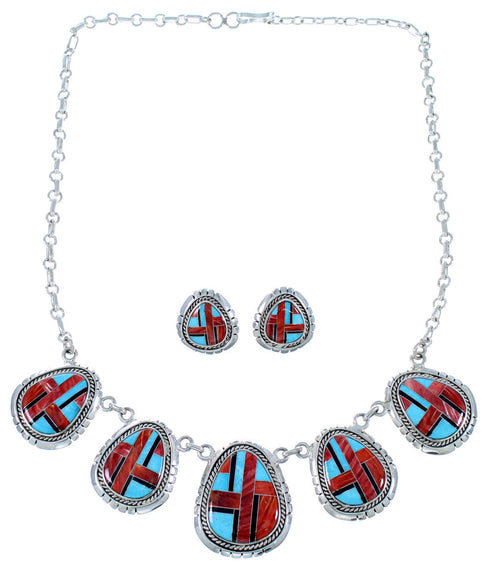 Southwest Silver Multicolor Jewelry Link Necklace Earrings Set PX37800